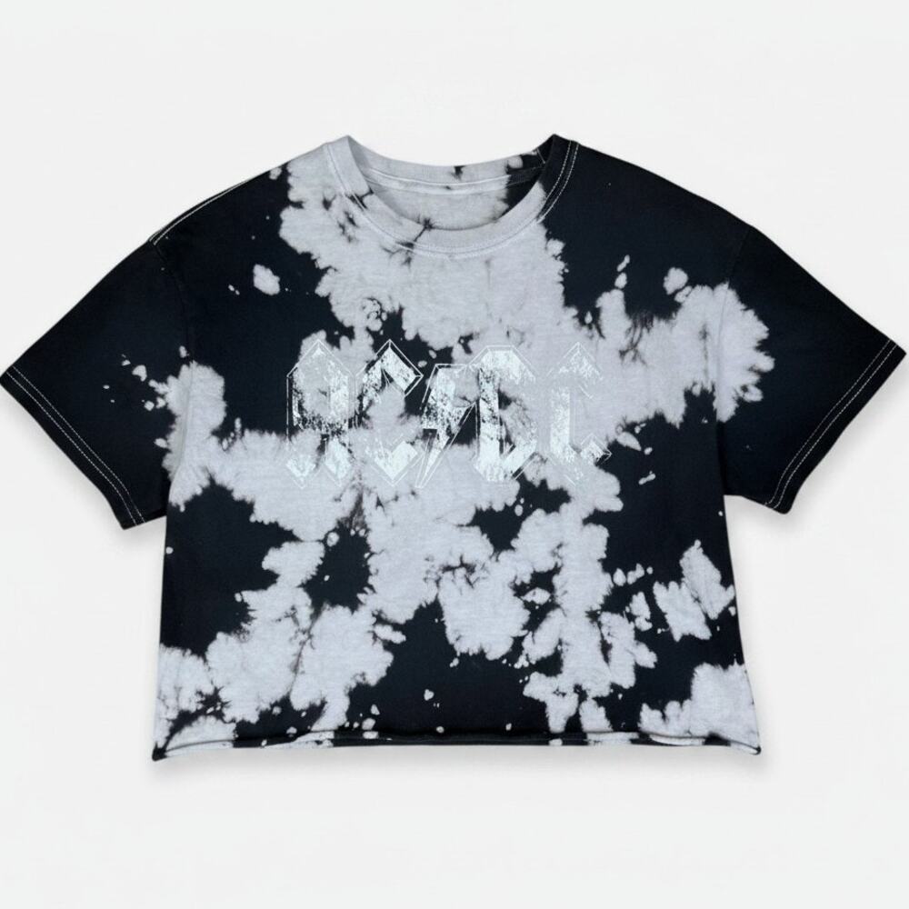 AC/DC Black & White Tie-Dye Cropped T-Shirt Women's Small/Medium Rock Band